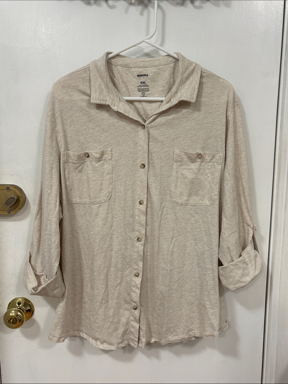 Sonoma Men's Light Taupe Button-Front Casual Shirt